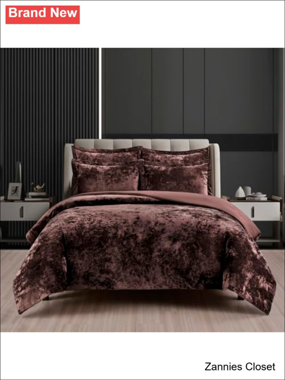 ✨Fredsure Distressed Velvet 5pc Queen Comforter Set Brushed Microfiber